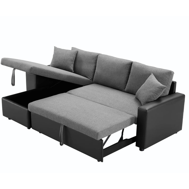 92.5-inch Sleeper Sectional Sofa with storage and 2 stools