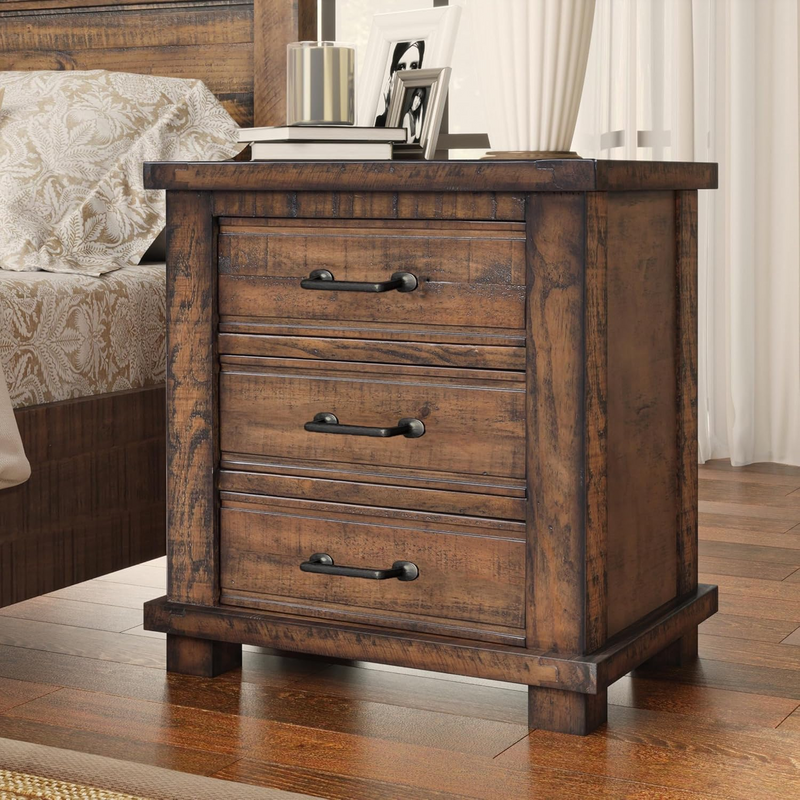 Bedroom Nightstand Reclaimed Wood Bedside Table with 3 Drawers