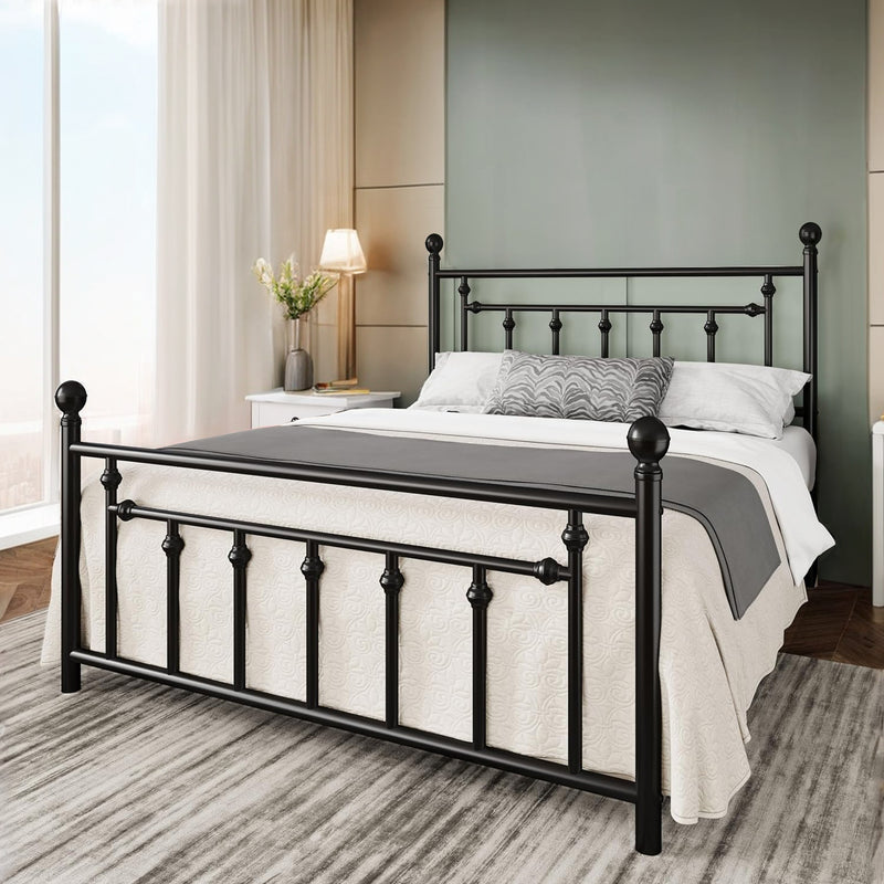 Metal Platform Bed Frame with Victorian Headboard and Footboard,Noise-Free,No Box Spring Required