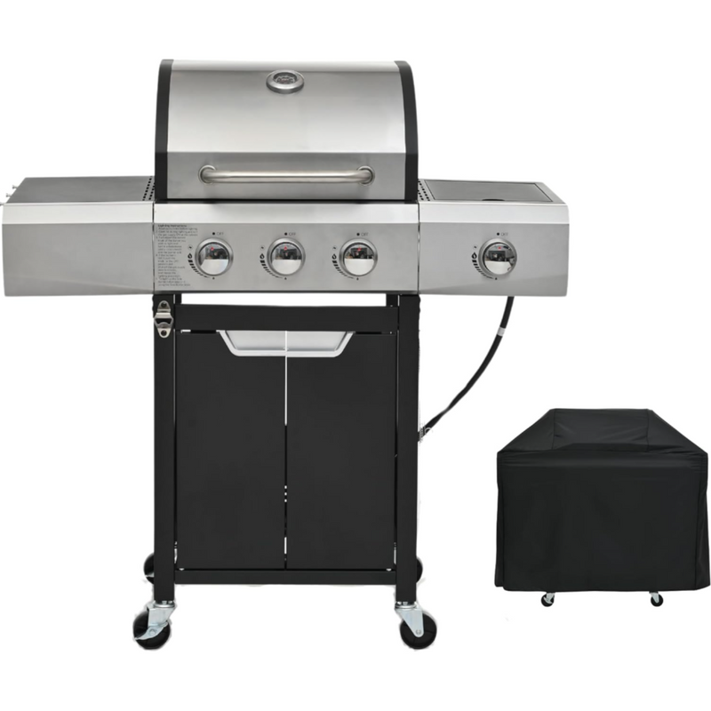 Propane Gas Grill with 40,500 BTU, 3-Burner Stainless Steel BBQ Grill with Side Burner and Knob Controls, Outdoor Barbecue Grill