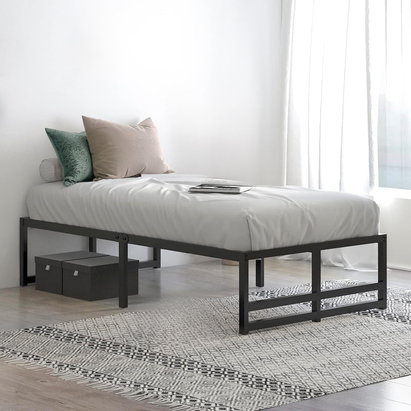 Twin Size Metal Platform Bed Frame with 14 Inch Underbed Storage No Box Spring Required, Black