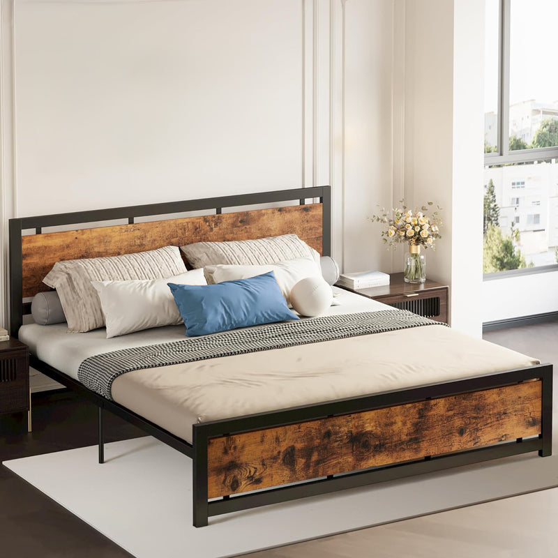 Industrial Platform Bed Frame with Headboard and Footboard, Strong Supports, Noise-Free, No Box Spring Required