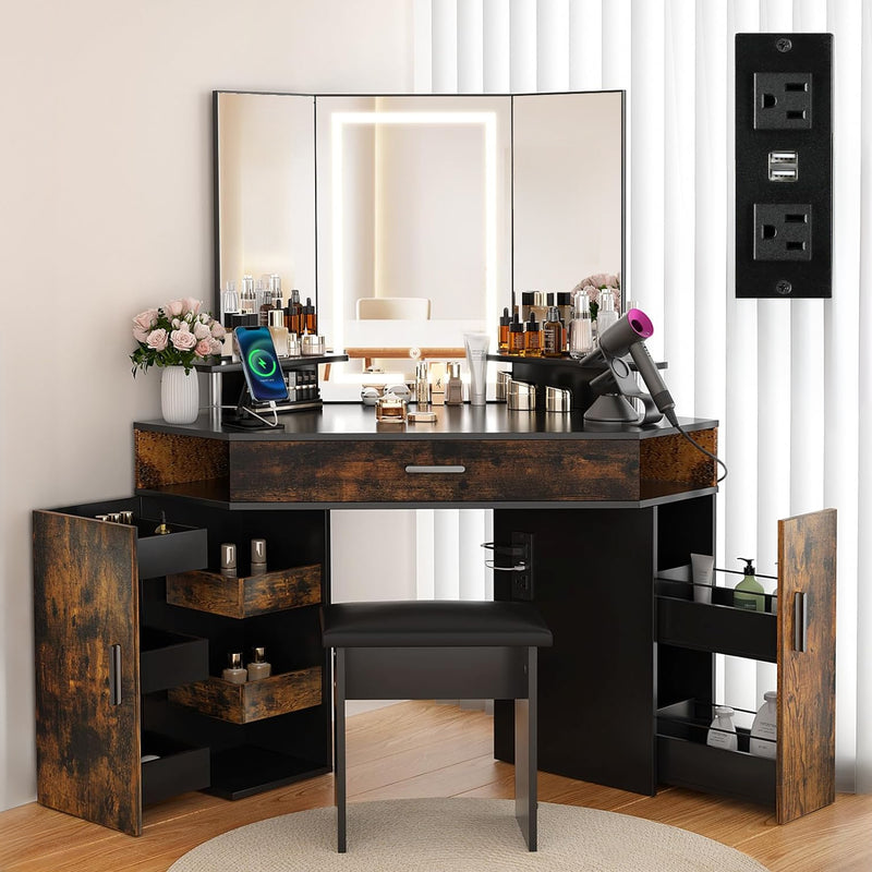 47" L Vanity with Lighted Mirror - Vanity with Electrical Outlet and 3 Color Lighting Options