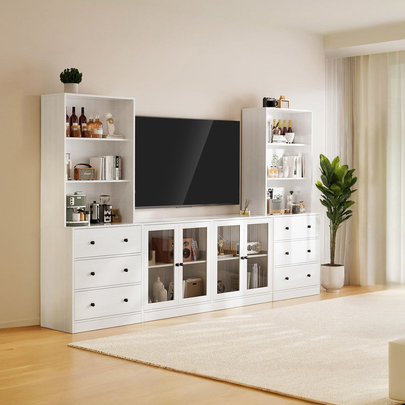 Combination TV Stand with Bookshelves 4-piece Set for TVs up to 75 inches (2A+2D)