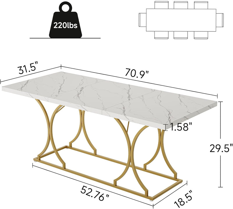 Dining Table Wooden Rectangle Marble Pattern Kitchen Table  for 6 People