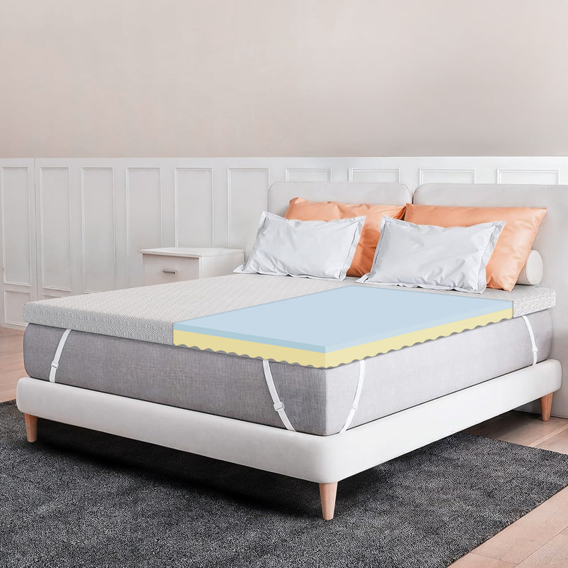 3 Inch Memory Foam Mattress Topper, Dual-Layer Design Mattress Topper with Removable and Washable Cover