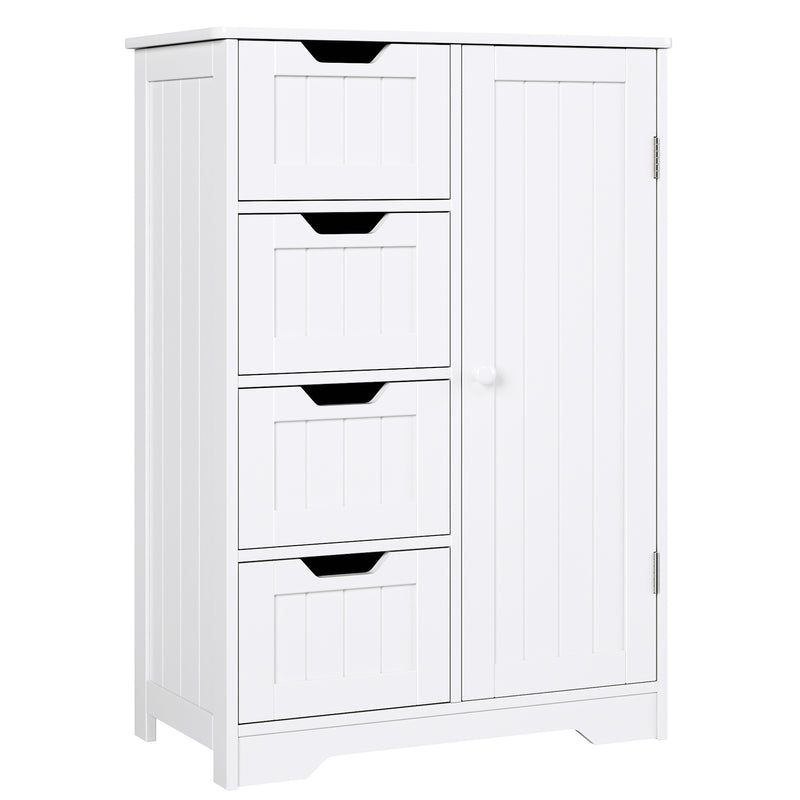 Bathroom Storage Cabinet, Wooden Organizer with 4 Drawers and Adjustable Shelves