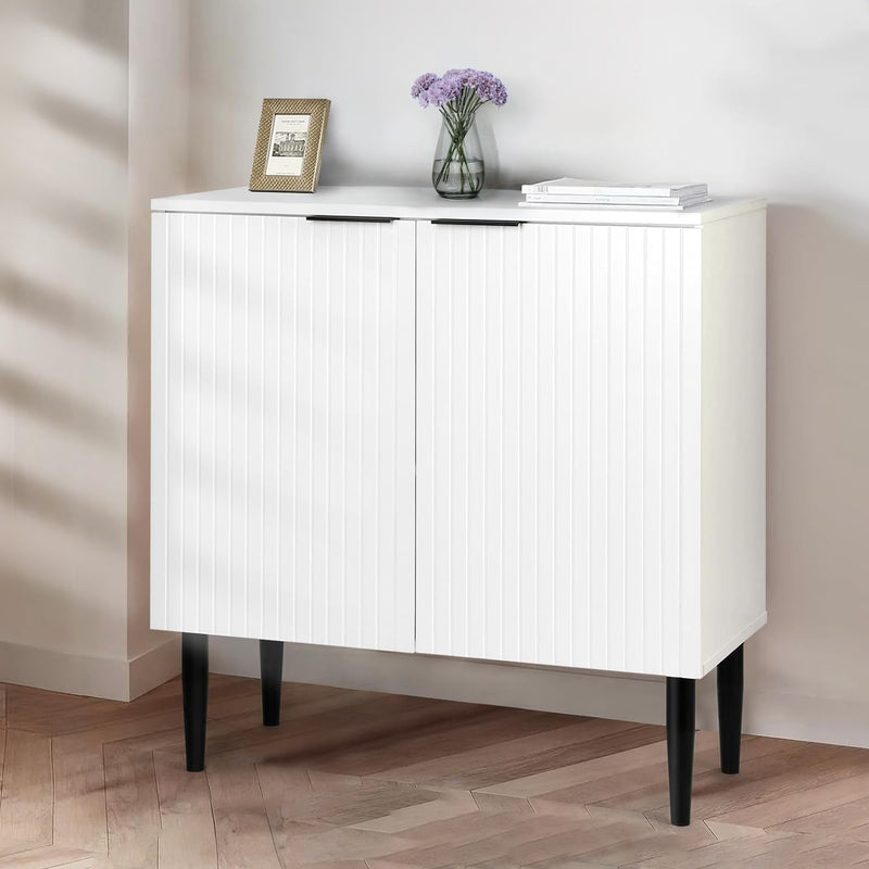 White Modern Sideboard, Home Storage Cabinet, Floor Standing Bathroom Cabinet with Doors and Adjustable Shelves