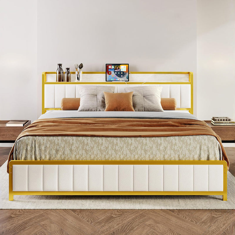 Bed Frame, Platform Bed Frame with Headboard and Strong Support