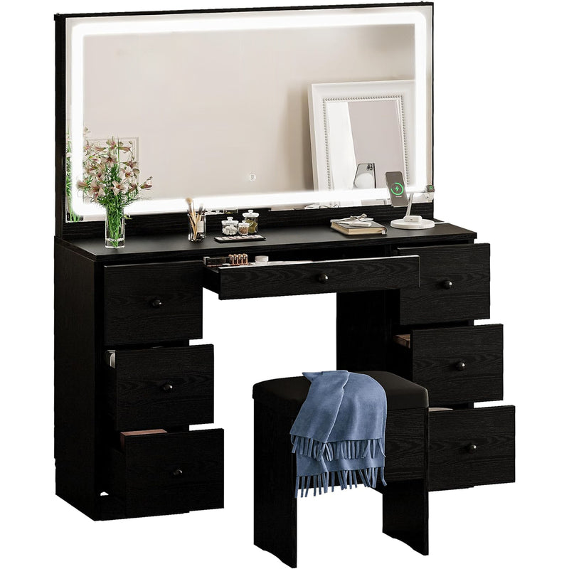 Makeup Vanity Dressing Desk Set with LED Lighted Mirror & Power Outlet, 7 Drawers