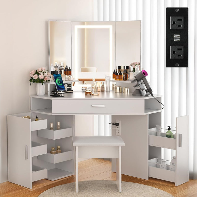 47" L Vanity with Lighted Mirror - Vanity with Electrical Outlet and 3 Color Lighting Options