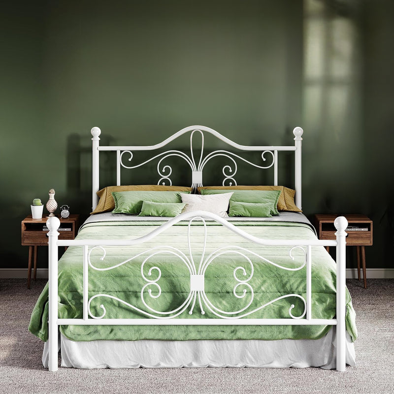 Metal Bed Frame with Butterfly-Patterned Headboard, No Springs Required