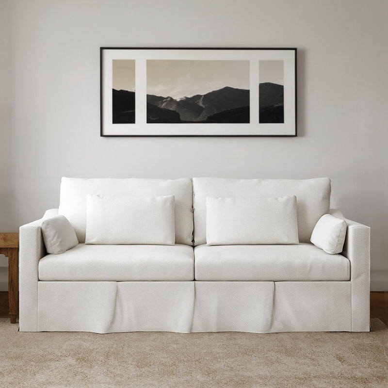 84-inch Sofa, 3 Seater Sofa Linen with Extra Deep Seat, Removable & Washable  Sofa Cover, and 2 Pillows