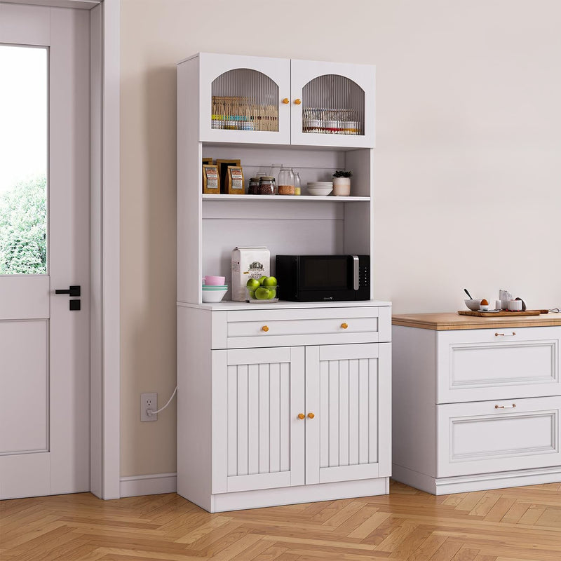 71 Inch Kitchen Pantry Cabinet, Storage Cabinet with Microwave Shelf, Suitable for Dining Room