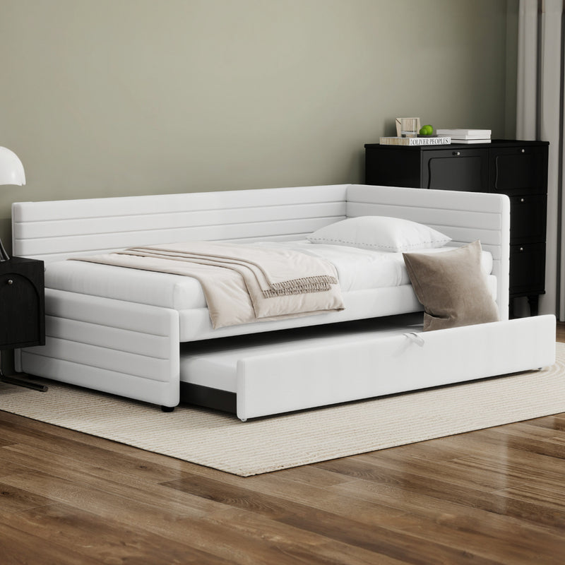 Twin Size Upholstered Daybed with Trundle, Upholstered Daybed with Headboard