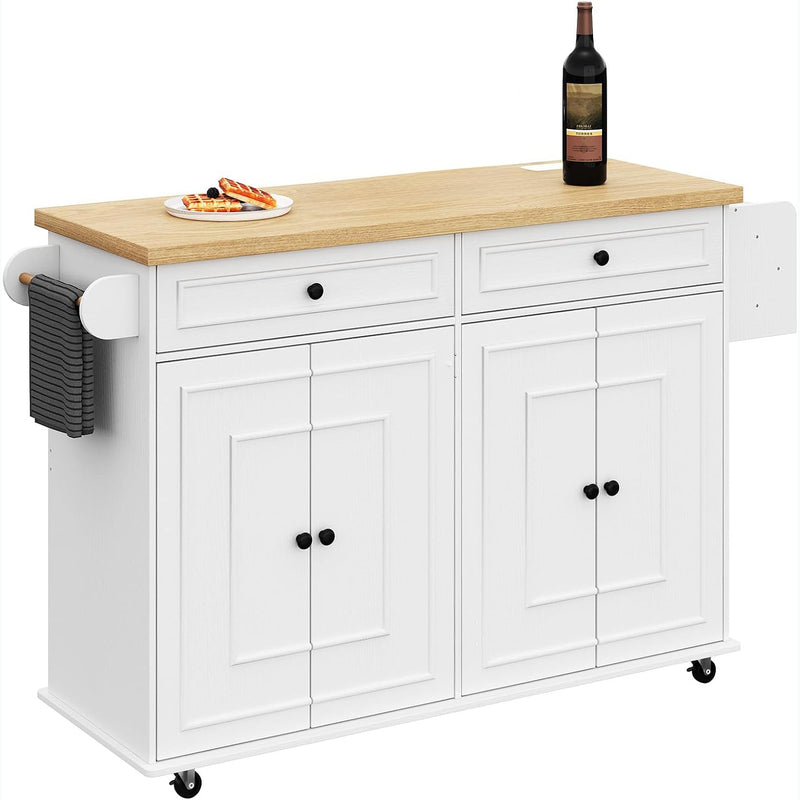 58 Inch Home Mobile Kitchen Island Cart, Storage Cabinet on Wheels for Home, Bar, Restaurant