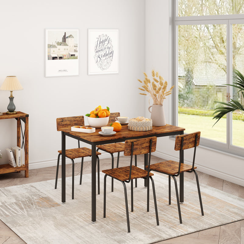 Industrial Style Dining Table and Chairs Set of 5 with Backrests