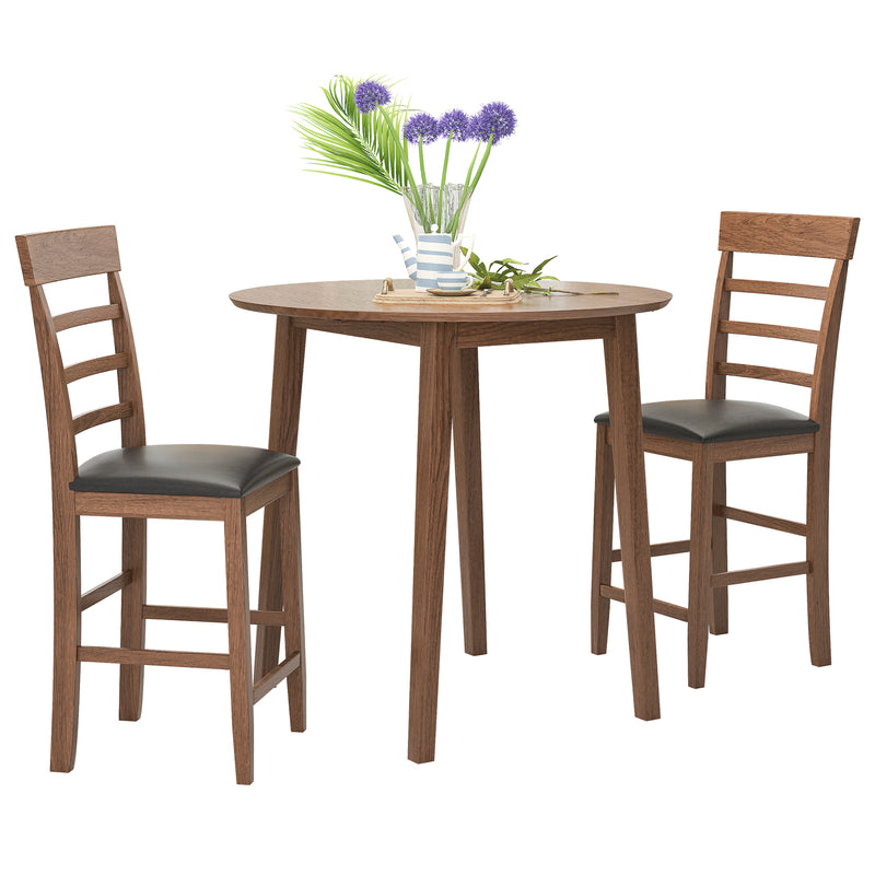 3PCS Round Table Set with 1 Round Drop-Leaf Table and 2 PU leather Upholstered Chairs