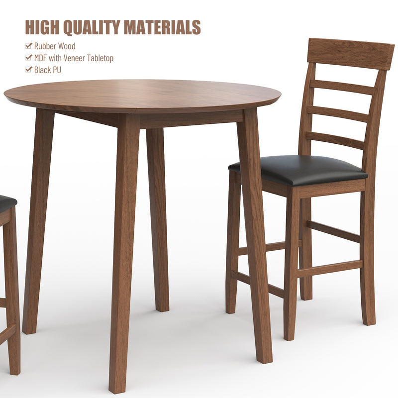 3PCS Round Table Set with 1 Round Drop-Leaf Table and 2 PU leather Upholstered Chairs