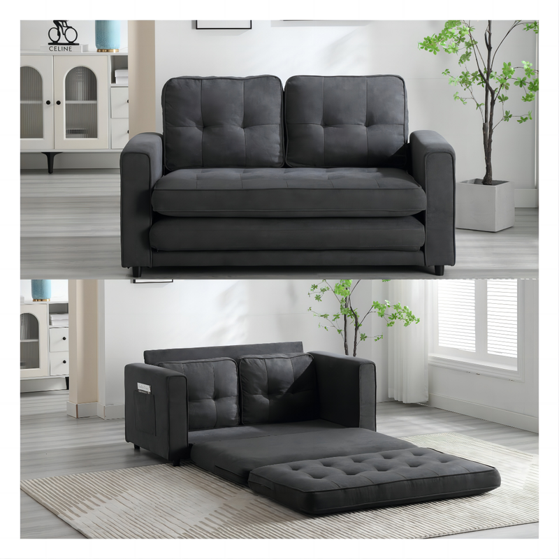 Foldable Sofabed Loveseat Sofa Pull-Out Couch Bed Velvet Linen Fabric