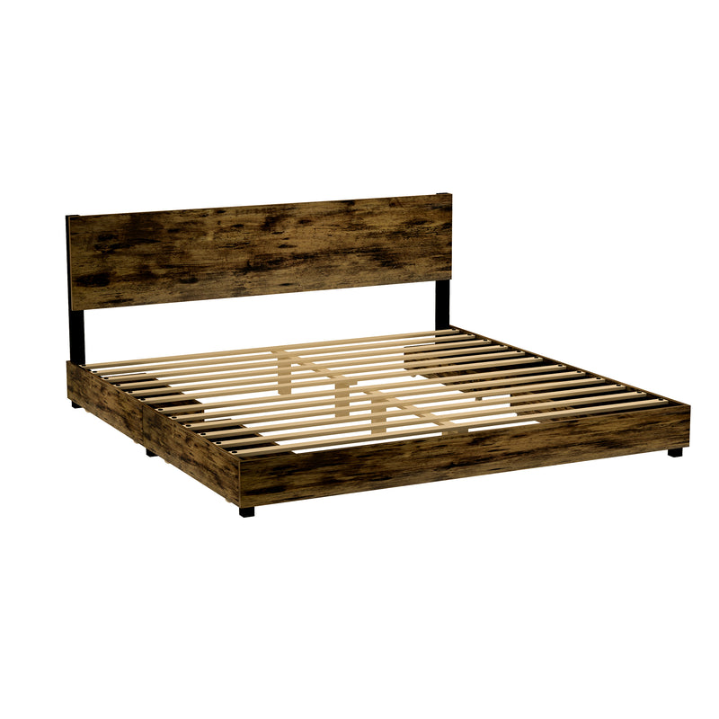 King-Size Bed Frame with Four-Compartment Storage and Headboard, No Noise, No Spring Box