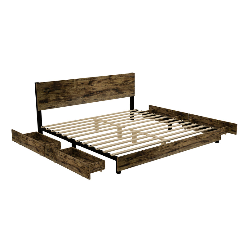 King-Size Bed Frame with Four-Compartment Storage and Headboard, No Noise, No Spring Box