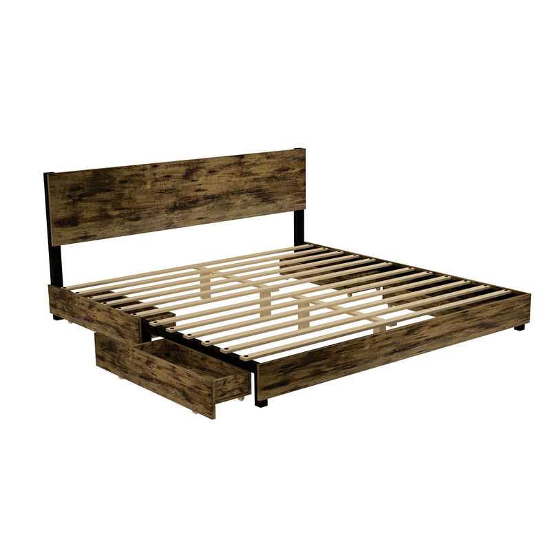 King-Size Bed Frame with Four-Compartment Storage and Headboard, No Noise, No Spring Box