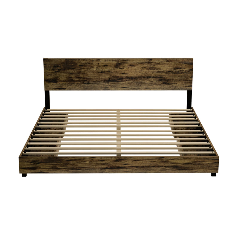 King-Size Bed Frame with Four-Compartment Storage and Headboard, No Noise, No Spring Box