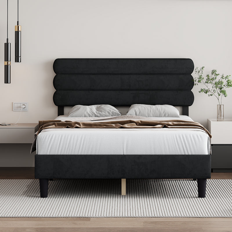 Platform Bed Frame with Headboard,  Wooden Slats Support, No Box Spring