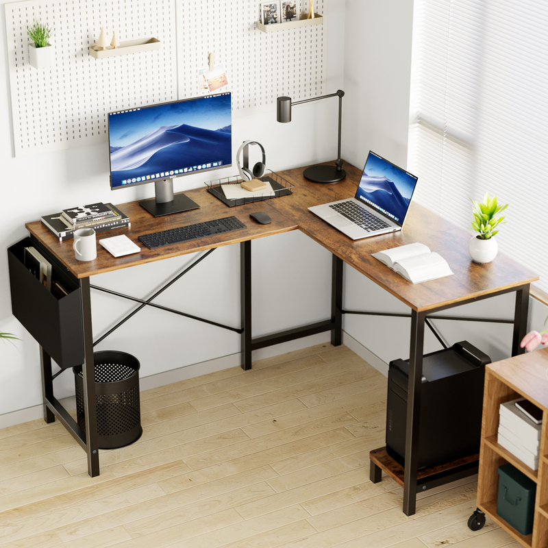 Computer Desk L Shaped, 49 Inch Office Writing Desk with CPU Storage Rack and Side Pockets