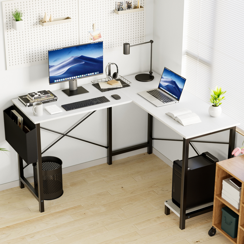 Computer Desk L Shaped, 49 Inch Office Writing Desk with CPU Storage Rack and Side Pockets