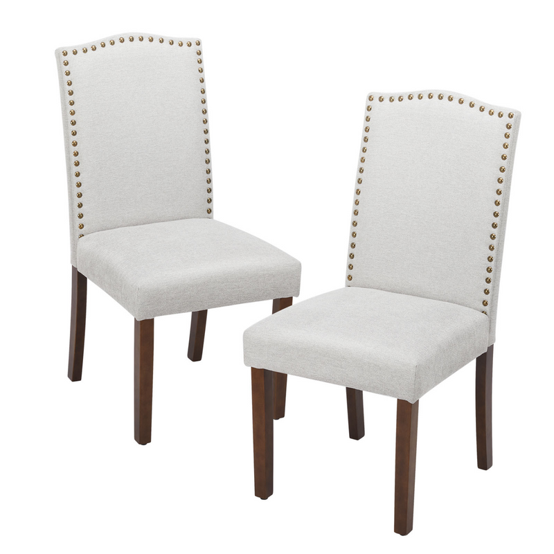 Set of 2 Dining Chairs with Nailhead Trim, Leather Seat with Wooden Legs, Vintage Style Furniture