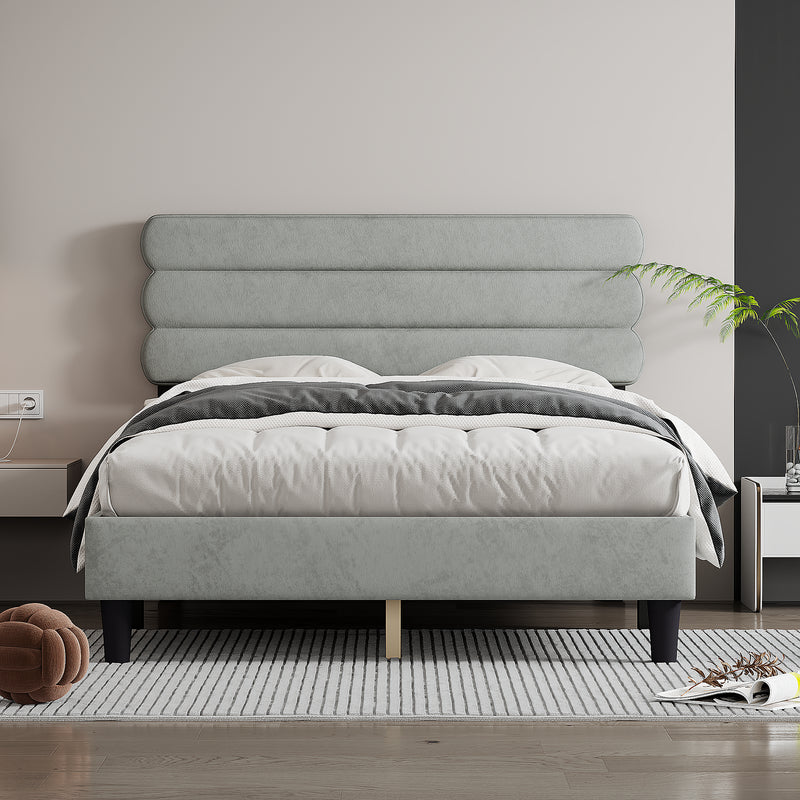 Platform Bed Frame with Headboard,  Wooden Slats Support, No Box Spring