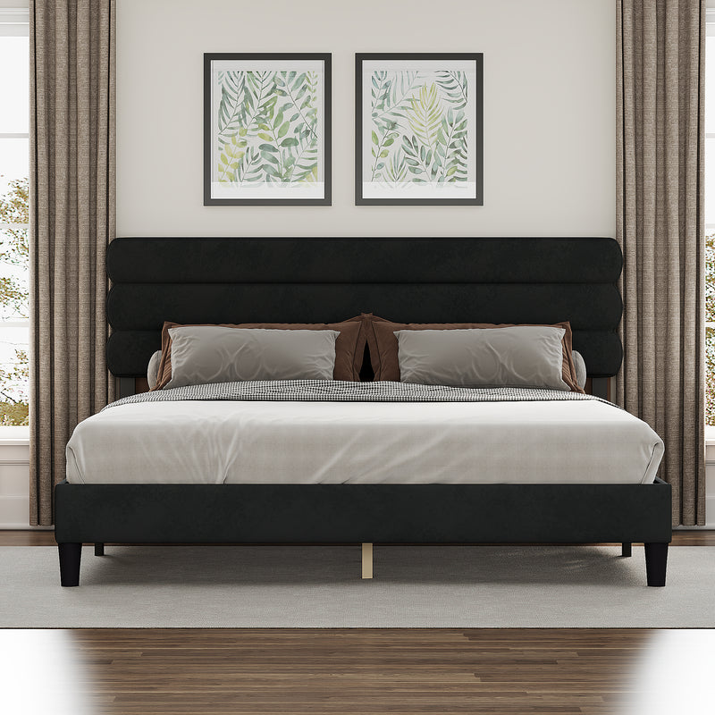 Platform Bed Frame with Headboard,  Wooden Slats Support, No Box Spring