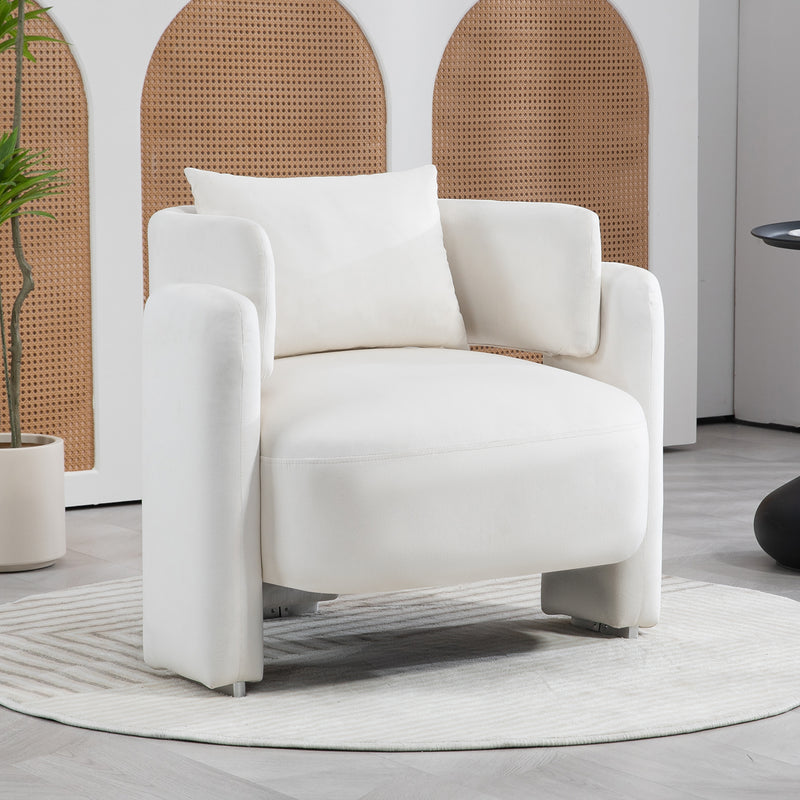 Velvet Lounge Chair Single Sofa with Pillows for Living Room, Bedroom, Beige