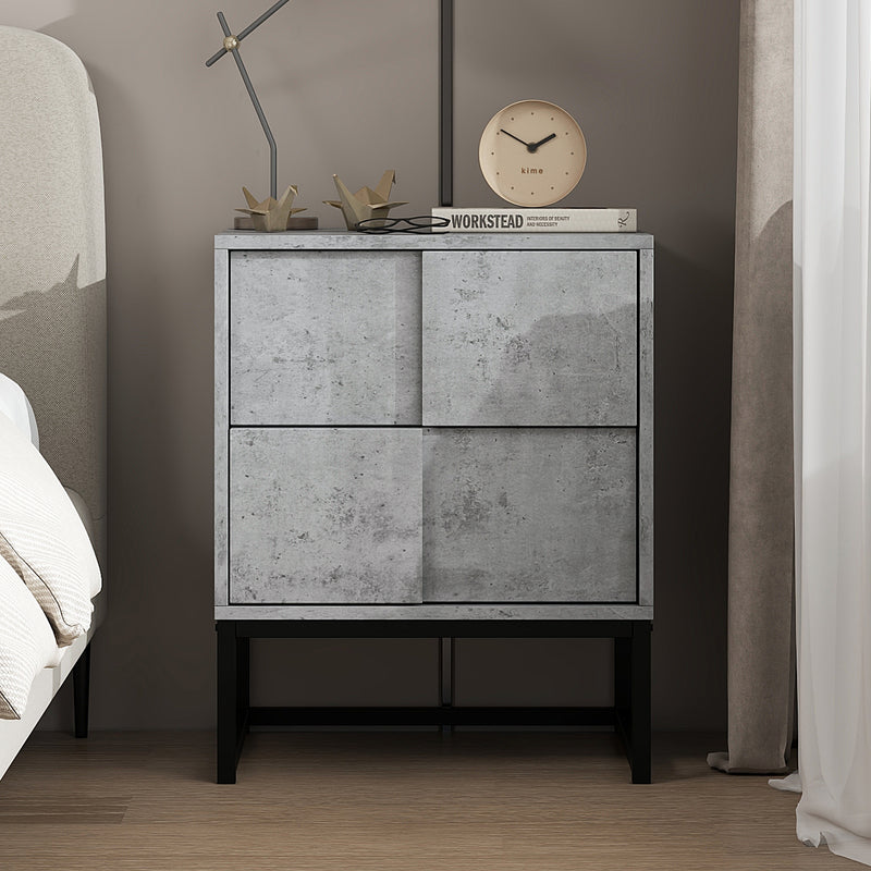 Nightstand With 2 Drawer for Bedroom and Living Room, Cement Grey