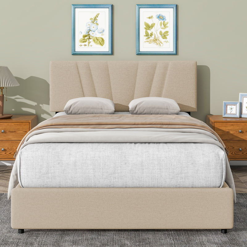 Full Size Upholstered Platform Bed with Lifting Storage, and Tufted Headboard