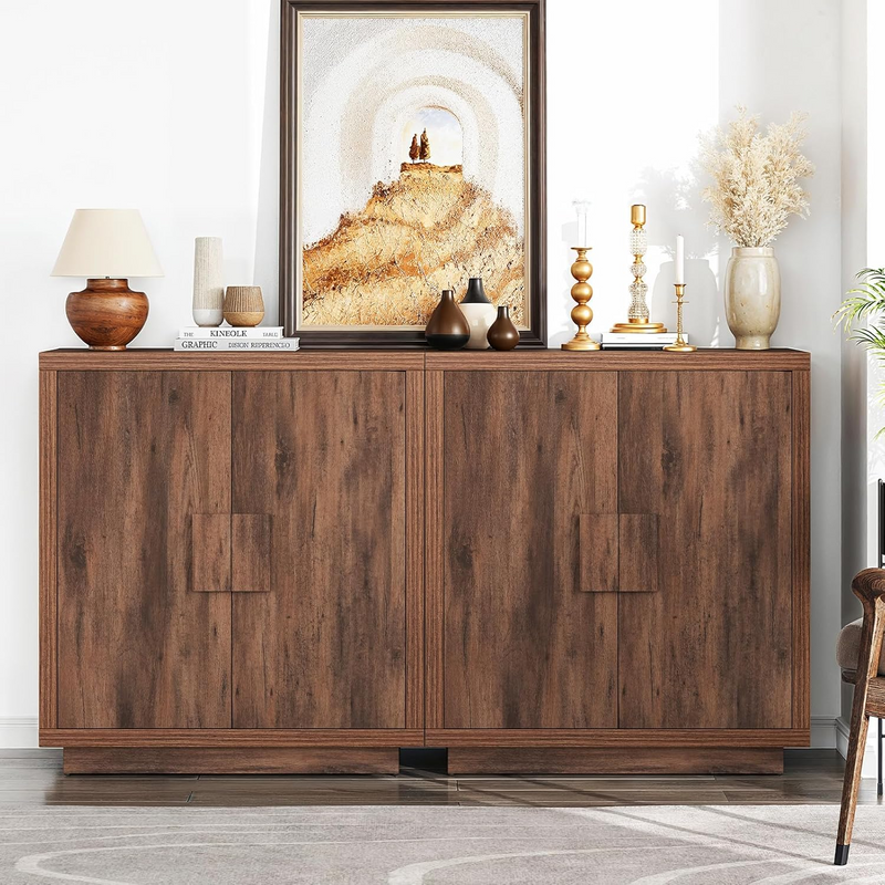 32 Inch Sideboard Cabinet with Storage, Buffet Cabinet with 2 Doors Adjustable Shelf, Wooden TV Stand