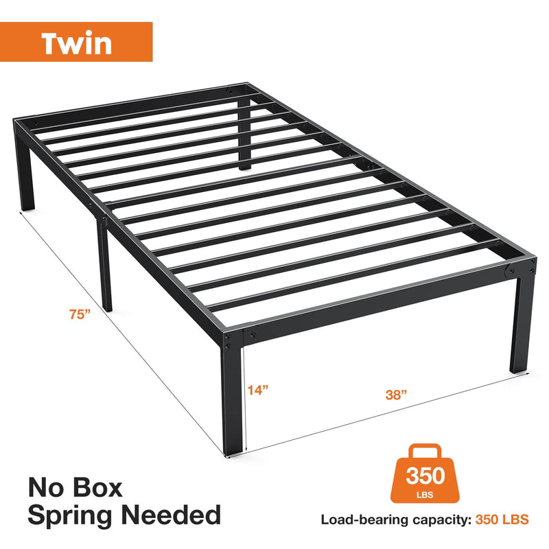 Metal Bed Frame Twin and Queen Size with Sturdy Steel Bar Support, No Box Spring Required