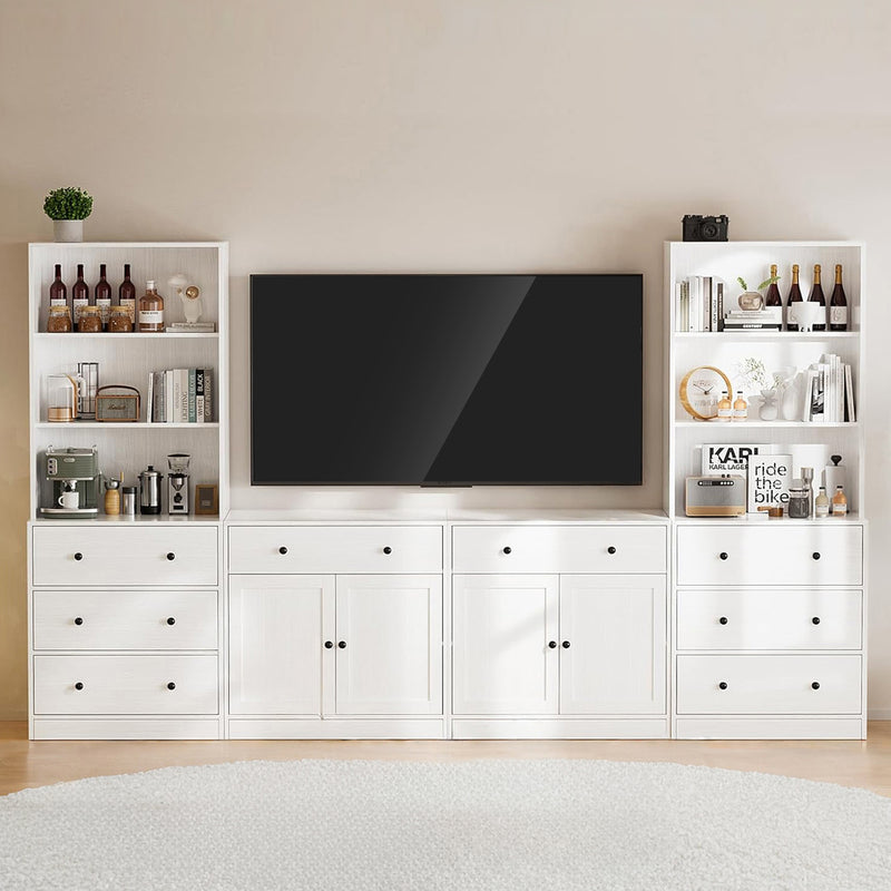 Combination TV Stand with Bookshelves 4-piece Set for TVs up to 75 inches (2A+2C)