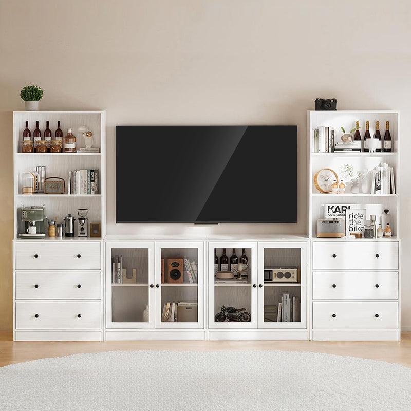 Combination TV Stand with Bookshelves 4-piece Set for TVs up to 75 inches (2A+2D)