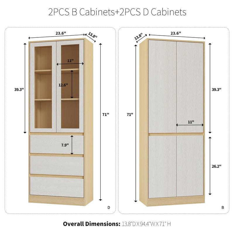 Combination Furniture File Cabinets Bookcases Storage Shelves 4pcs Set (BBDD)