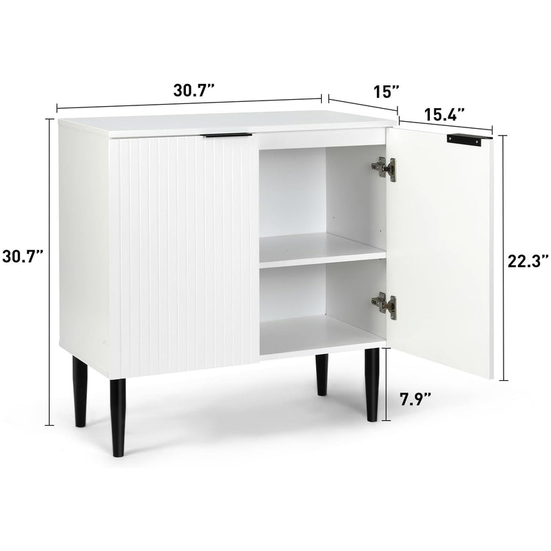 White Modern Sideboard, Home Storage Cabinet, Floor Standing Bathroom Cabinet with Doors and Adjustable Shelves