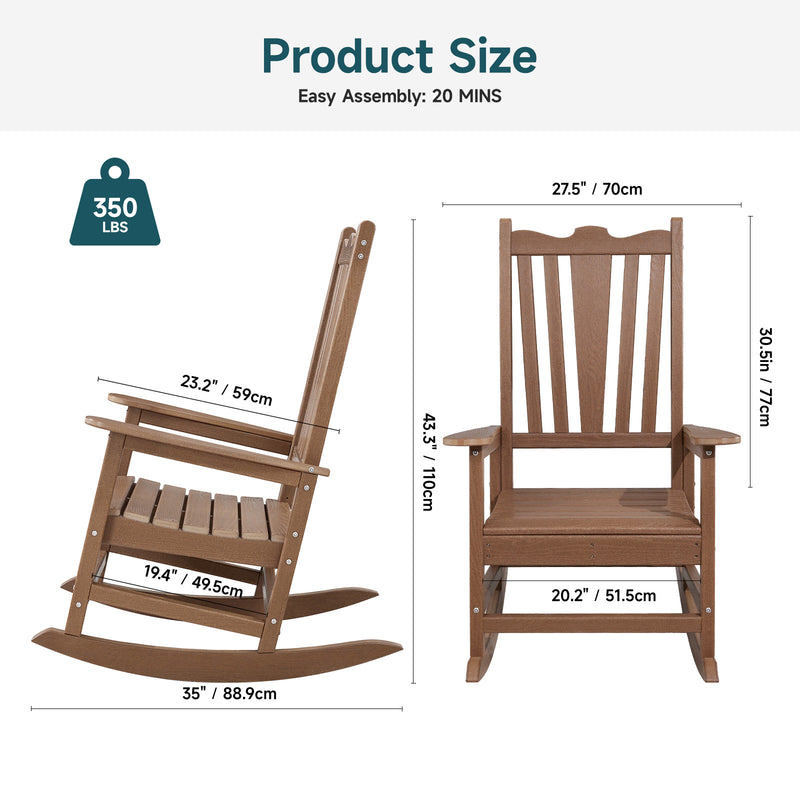 Outdoor Rocking Chair for Patio, Lawn, Porch, Backyard, Garden, Brown