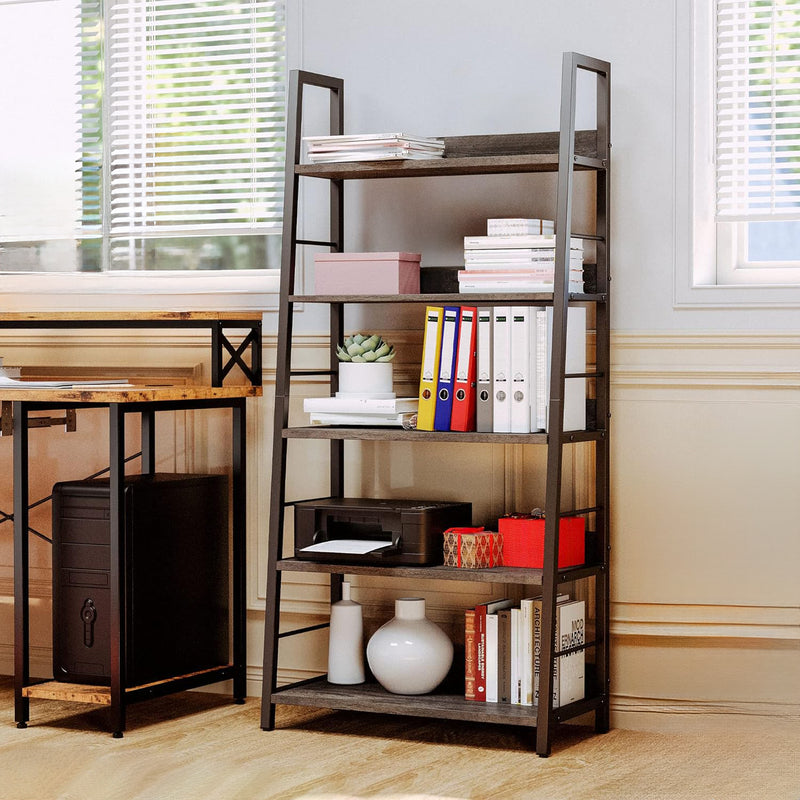 Industrial Bookshelves and Bookcases Ladder Shelf 5 Tier with Metal Frame