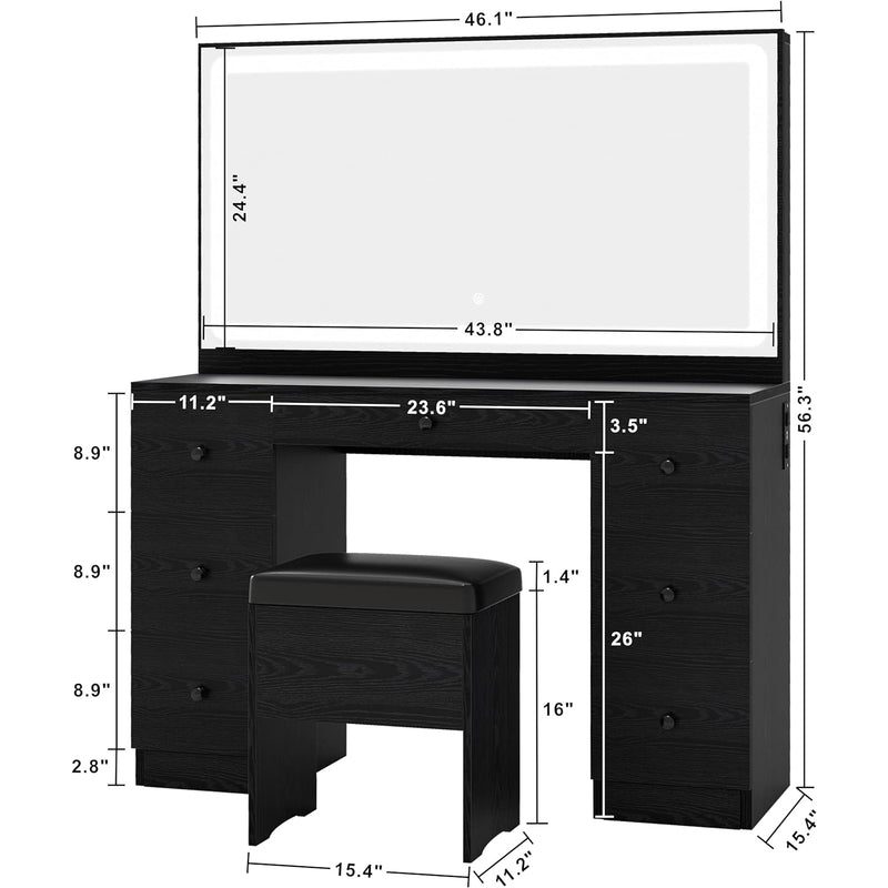 Makeup Vanity Dressing Desk Set with LED Lighted Mirror & Power Outlet, 7 Drawers