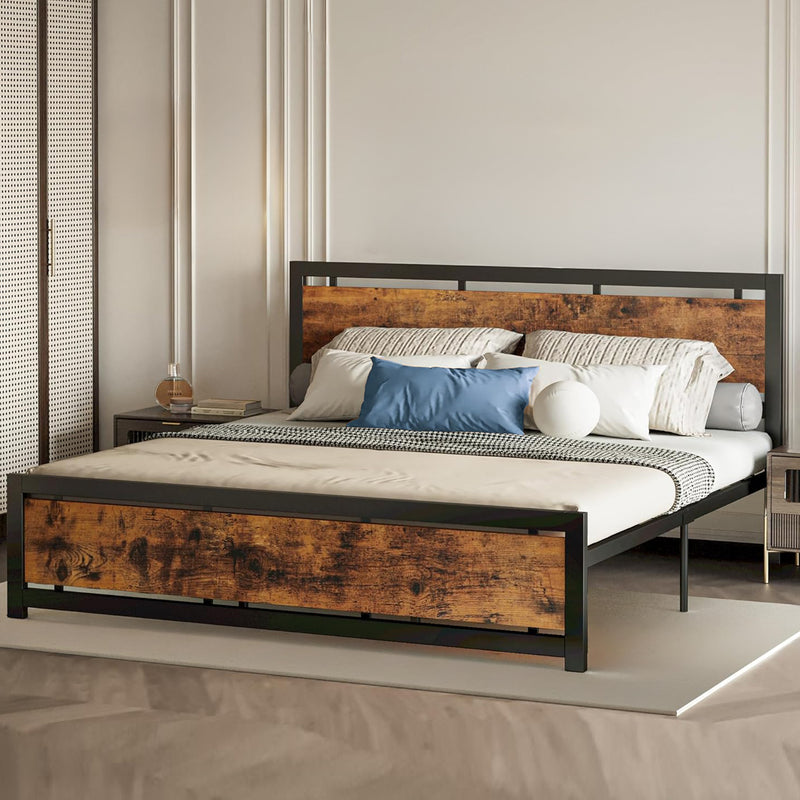 Industrial Platform Bed Frame with Headboard and Footboard, Strong Supports, Noise-Free, No Box Spring Required