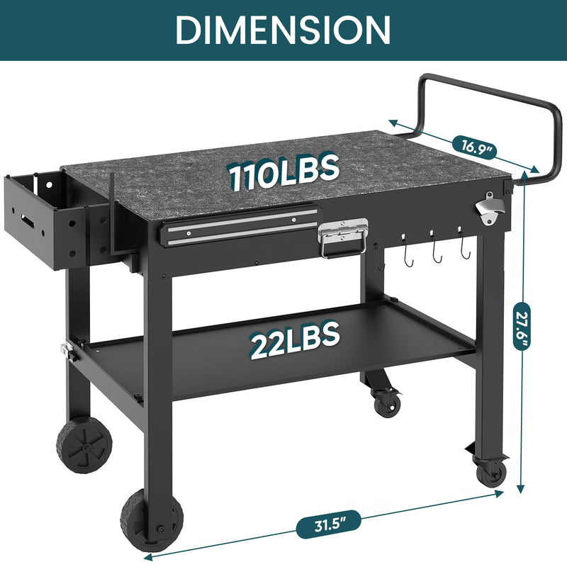 Foldable Grill Cart with Locking Wheels, Portable Outdoor Grill Table with Large Workspace for Pizza Oven, Griddle and BBQ Grill