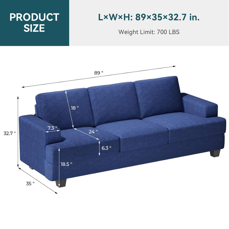 3 Seater Sofa 89 inch Sofa Couch with Elasticity Sponge Seats