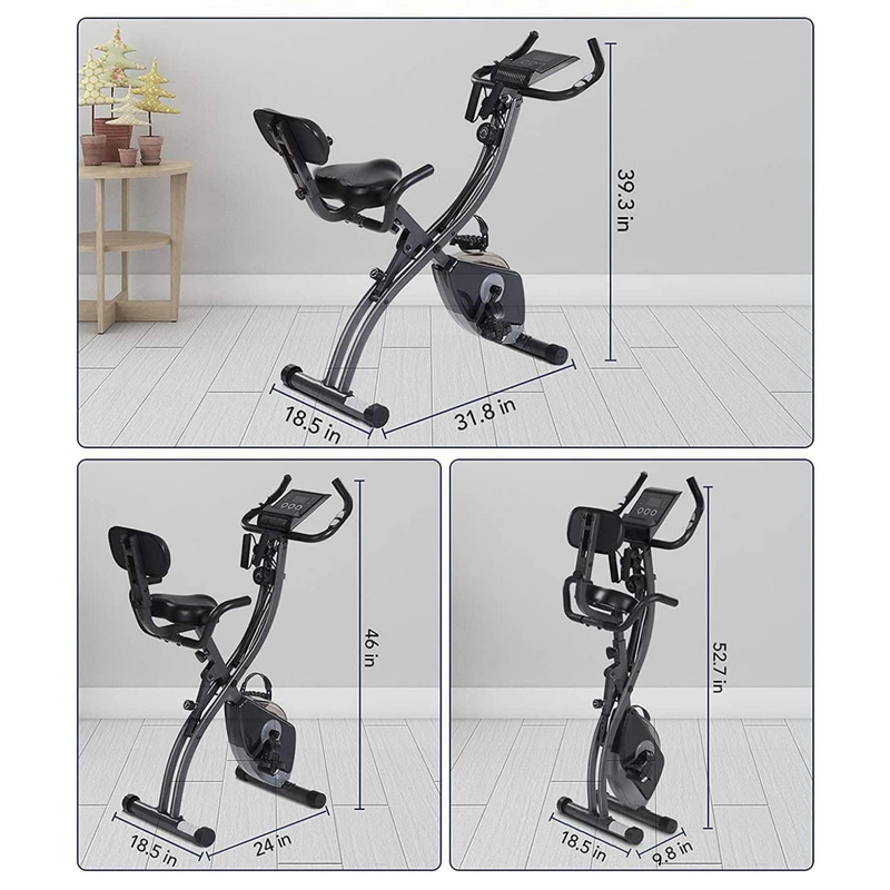 Indoor Exercise Bike, Folding Magnetic Upright Stationary Bike with Pulse Sensor LCD Display